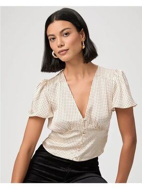 Paige silk Miso Top in black and white polka dot